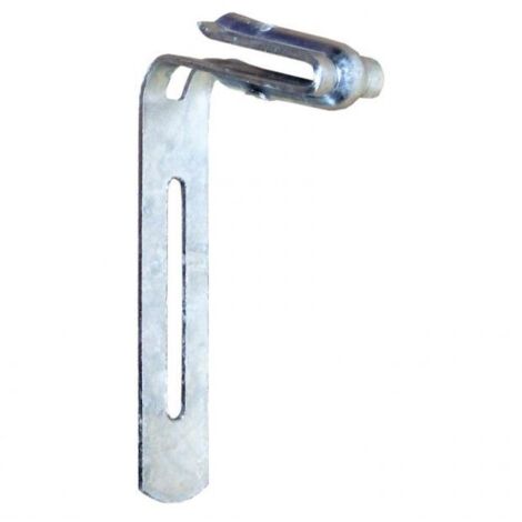 Frenehard – Fixation galva pour crochet de gouttière toiture fibro – Acier galvanisé – Feuillard 25 x 2,5 mm – Angle préformé 15° – Visserie zinguée blanche