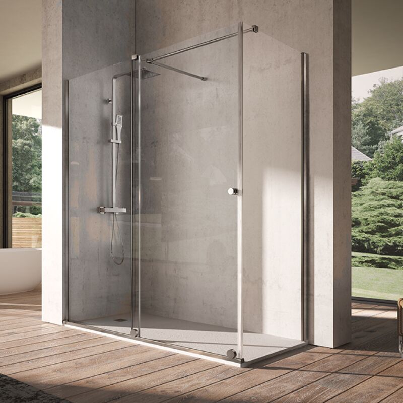

Kassandra - Frontal de ducha fijo + Puerta Corredera con tirante VOLARÉ CON DECORADO (FIJO IZQUIERDA) 130 - 135 cm Lateral Fijo : 76 - 79 cm