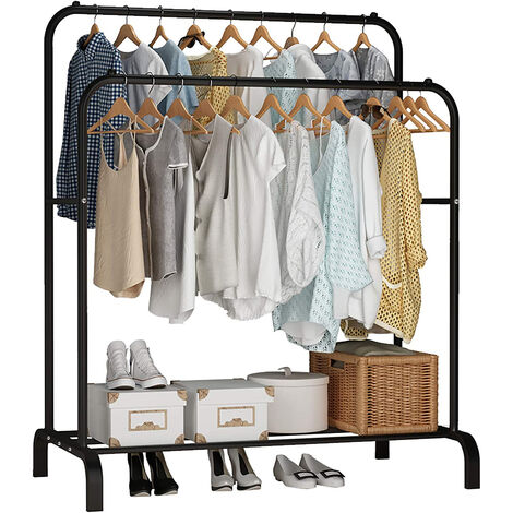 FREOSEN Appendiabiti Appendiabiti Appendiabiti per Guardaroba Doppie Aste con Ripiano per Scarpe Nero 11054150cm