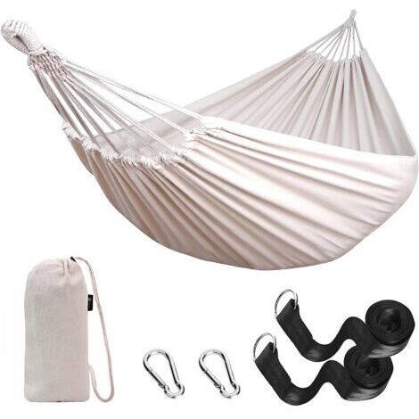 Freosen – Hamac de jardin 260 x 150 cm – Coton résistant à la décoloration – Charge maximale 300 kg – Sangles respectueuses des arbres – Sac de transport inclus