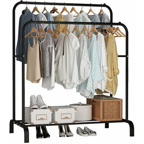 FREOSEN Porte Manteau Portant Vêtements Penderie Cintre Tiges Double avec étagère de Rangement Chaussures Noir 11054150 cm