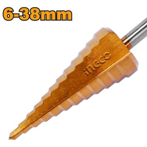 FRESA CONICA A GRADINO 6-38mm  - RIVESTIMENTO TITANIO - ALLARGAFORI - INGCO AKSDS06381