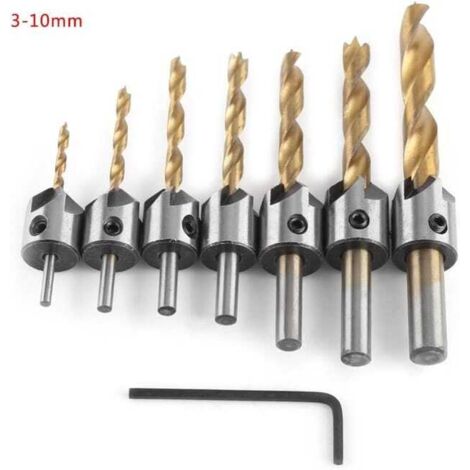 Fresa cónica, brocas de acero con vástago redondo para biselar madera con llave hexagonal (3-10 mm (3/4/5/6/7/8/10 mm))