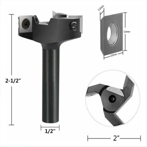 Fresa de cara con vástago de 12 mm y diámetro de corte de 60 mm con 3 insertos, broca para enrutador de madera, broca para cepilladora, fresa de cara AAFGVC