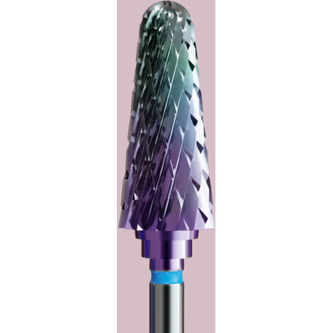 Fresa de carburo para híbridos, gel y acrílico con recubrimiento camaleón - cono estándar