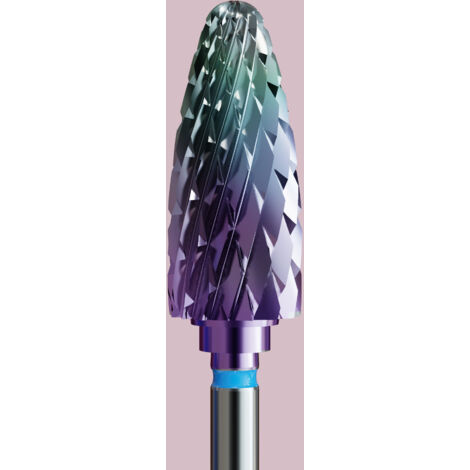Fresa de carburo para híbridos, gel y acrílico con recubrimiento camaleón - cono estándar