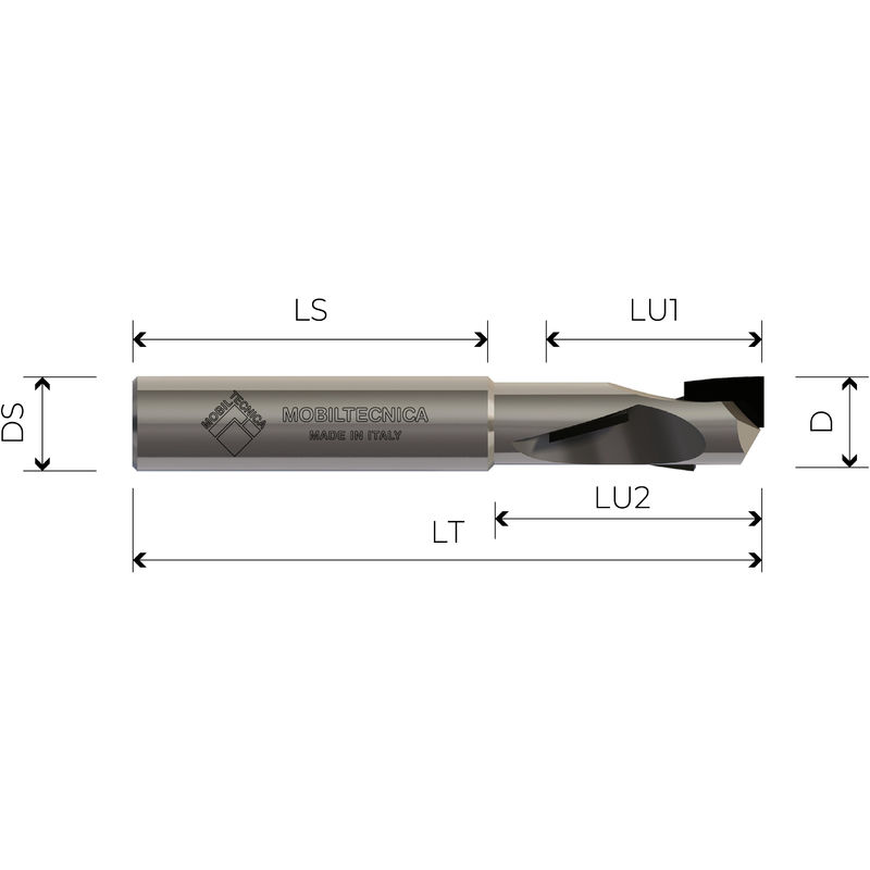 Image of Fresa elicoidale in diamante Z1+1 corpo in hw widia pcd H2,5 mm Mobiltecnica 12D8 LU1 27 LU2 34 DS8 LT75 Z(1+1)(3DP+1DIA) AX8°+/- sx H2,5