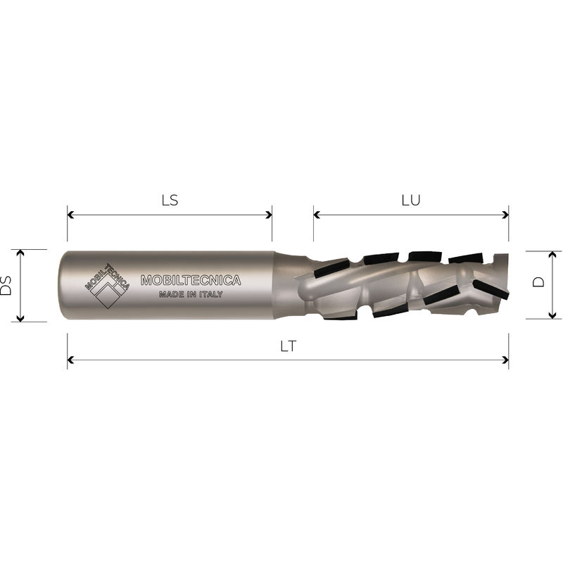 Image of Fresa elicoidale in diamante Z2+2 corpo in acciaio pcd H2,5 mm Mobiltecnica 5D16 lu 35 DS16 LT95 Z(2+2)(9DP+1HW) AX20° dx H2,5