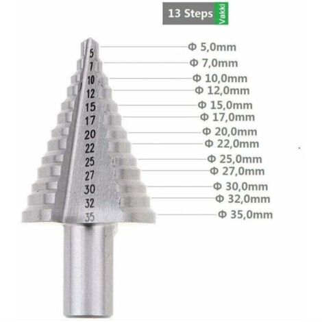 Fresa escalonada Ulisem, cortador de doble filo (5mm-35mm), recubierta de titanio, para uso intensivo, ideal para destornilladores para taladrar en acero, madera, plástico, latón, aluminio, PVC, vásta