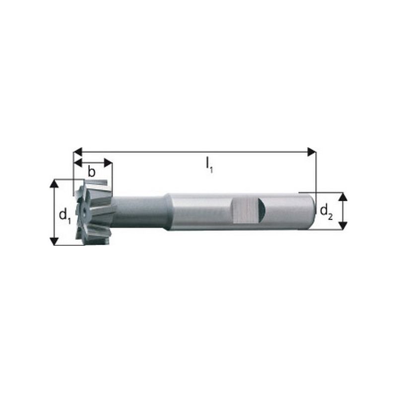 

Fresa para ranurar T, Ø x ancho. : d1-d11 x b - d11 : 16,0 x 8 mm, longitud. total l1 62 mm, para ranuras T, DIN 650 8, Ø de col apro. : 7,0 mm