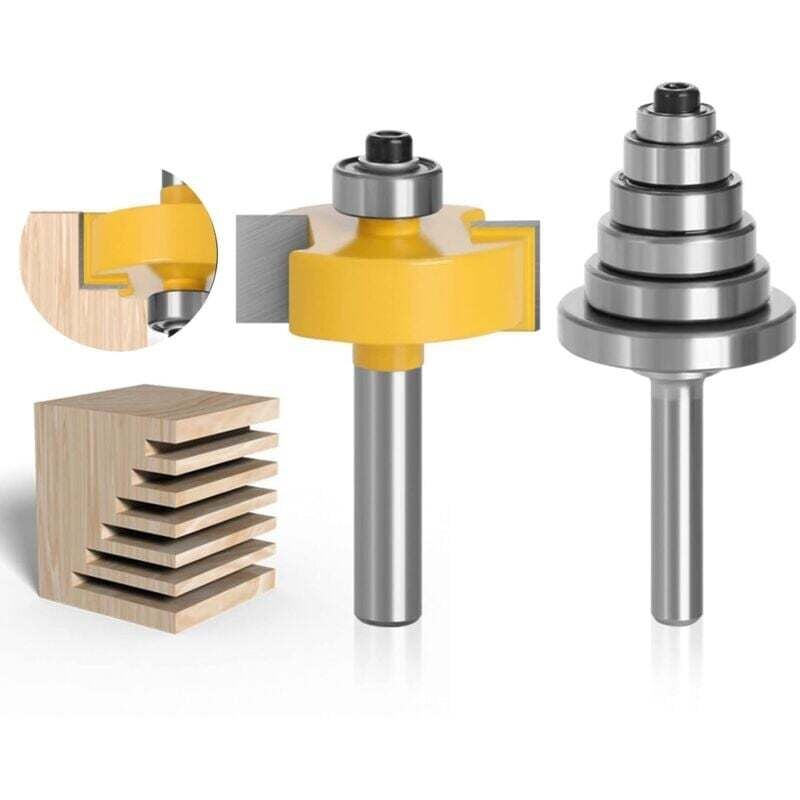 Image of Fresa per scanalature del legno, punte per fresatura di scanalature, fresa a battuta con gambo con 6 cuscinetti per profondità multiple 1/8', 1/4',