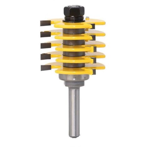fresa ranurada ajustable y apilable, vástago de 8 mm, para herramientas de carpintería con 6 cuchillas amarillas, Fonepro