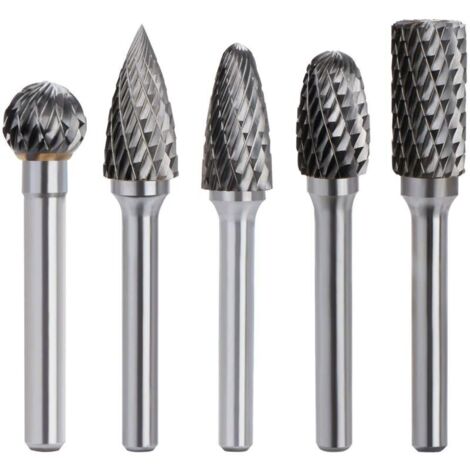 Fresa rotativa de carburo de tungsteno - Doble filo - Vástago de 6 mm - Cabeza de 10 mm - Herramienta de lijado de taladro de 5 piezas