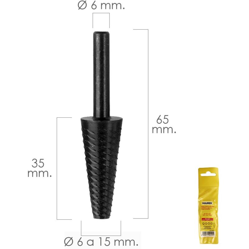 

Fresa rotativa para metal conica Ø 6 a 15 mm. para taladro / fresadora