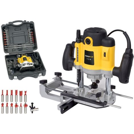 Fresadora 1.500W. con Pinza de Ø12, 1/2" y Ø8mm. + 12 Fresas