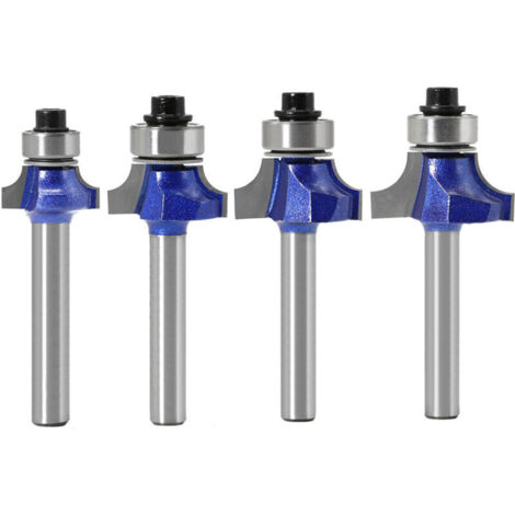 Fresas de carburo con rodamiento – Juego de 4 fresas redondas con bordes redondeados, vástago de 6 mm, para carpintería y decoración.