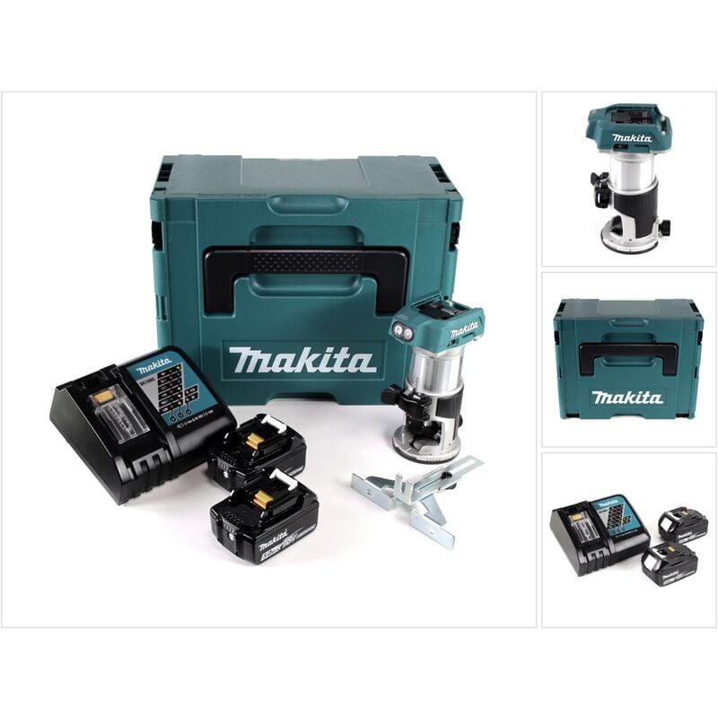 Image of Fresatrice multifunzione a batteria senza spazzole Makita drt 50 rtj 18V + 2 batterie da 5,0 Ah + caricabatterie rapido in Makpac 3