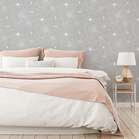 Fresco Grey Linear Floral Wallpaper (Was £12)