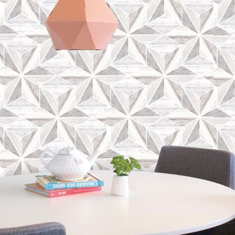 Fresco Grey Scandi Wooden Geometric Wallpaper