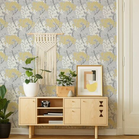 main image of "Fresco Lykke Tree Ochre Floral Wallpaper"