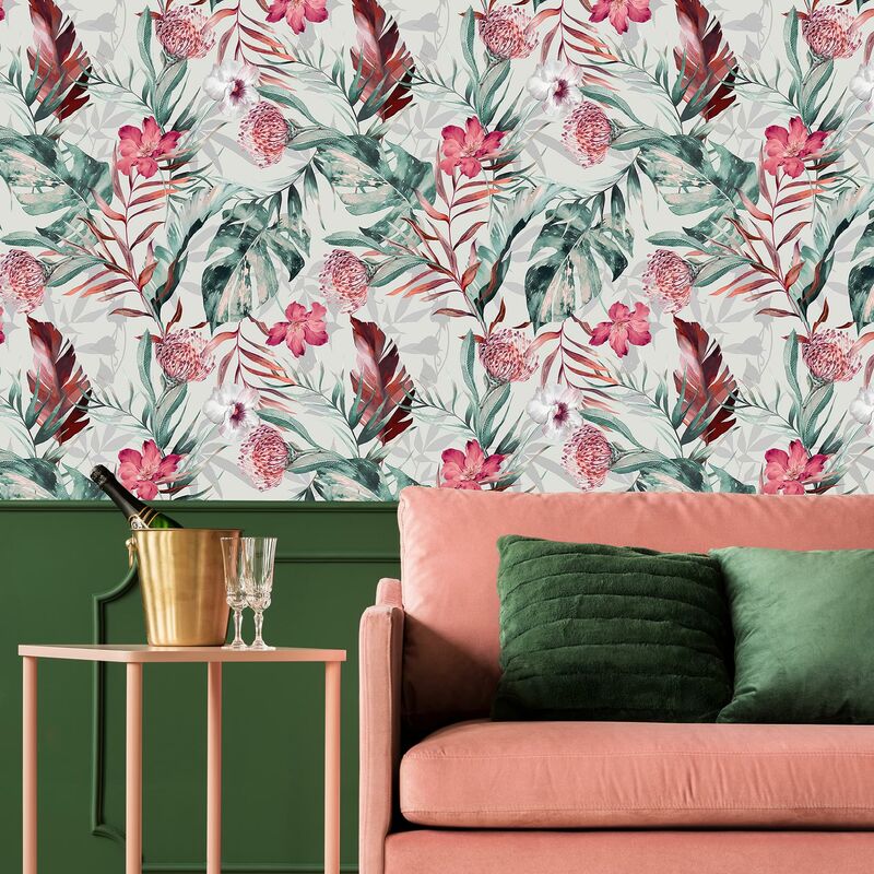 Orchid Botanical Floral Wallpaper - Grey - Fresco