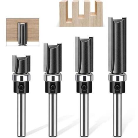Frese per legno con gambo da 6 mm, confezione da 4, profilo dritto, lunghezze di lavoro rispettive di 11,9/20/25/38 mm.
