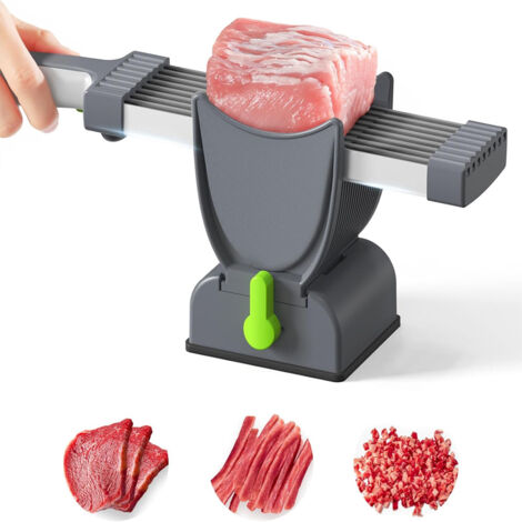 Fresh Meat Slicer, Adjustable Thickness 2 or 4mm, 17 in 1 Stainless Steel Kitchen Knife, Manual Meat Slicer, Beef Pork Slicer, Not Suitable for Frozen or Cooked Meat (Grey)