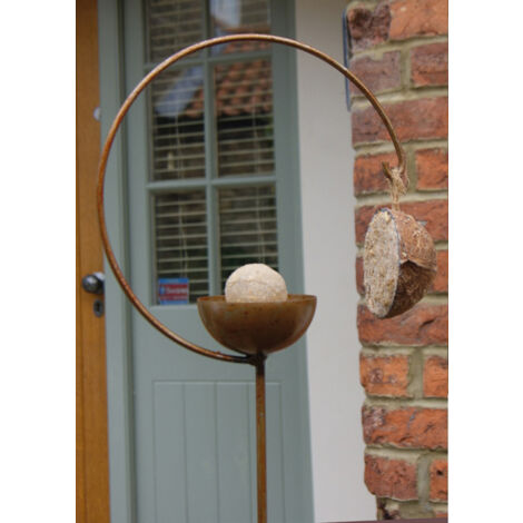 Freya Bird Crook Feeding Station - Hand Made By Traditional Forge - Steel - L27.9 x W27.9 x H177.8 cm - Bare Metal/Ready to Rust