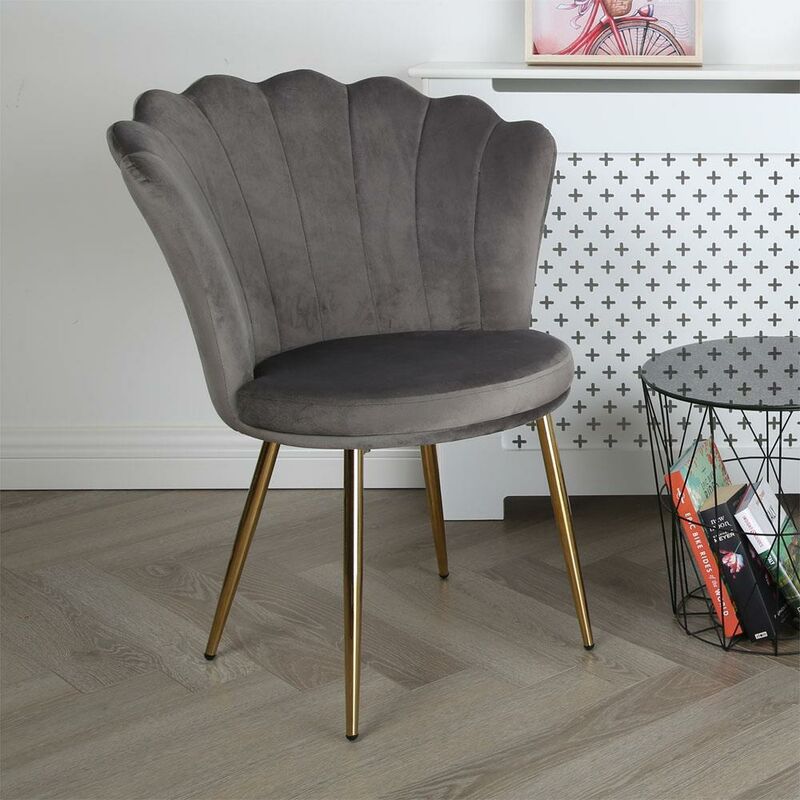 Raygar Freya Velvet Upholstered Petal Back Scallop Accent Dining Chair - Grey