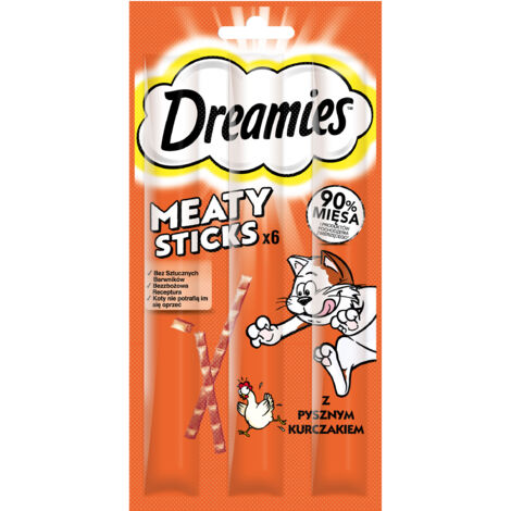Friandises Dreamies Meaty Sticks au poulet pour chats, 6 x 5 g