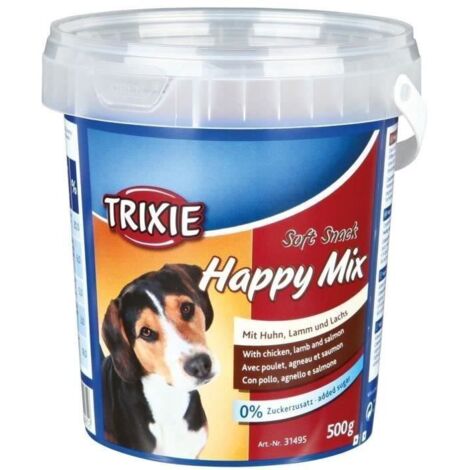 Friandises Happy Mix - Poulet, agneau, saumon Désignation : Happy Mix  Conditionnement : 500 gr Trixie 31495