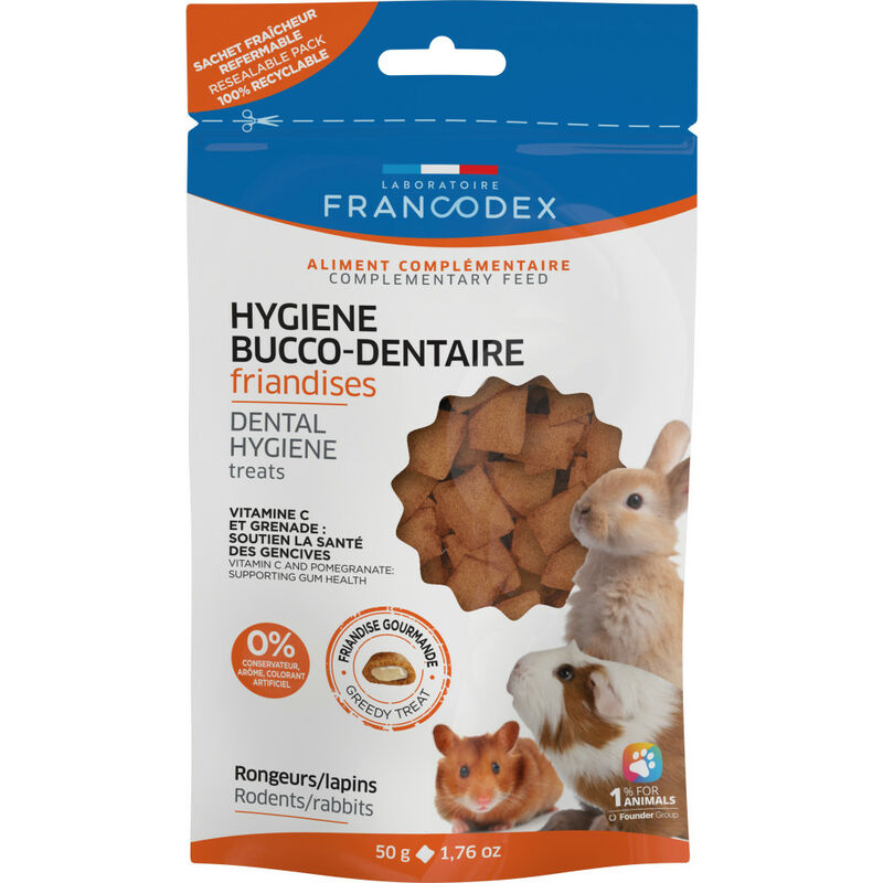francodex - friandises hygiène bucco-dentaire 50 g pour rongeurs et lapins marron