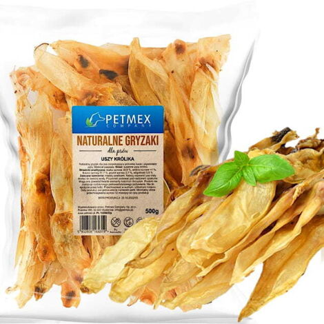Friandises naturelles à mâcher pour chiens : oreilles de lapin séchées Petmex 500 g