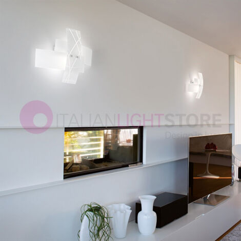 FRIDA A/G APPLIQUE IN METALLO E VETRO SATINATO DECORATO FINITURA CROMO 2 LUCI ATTACCO E14