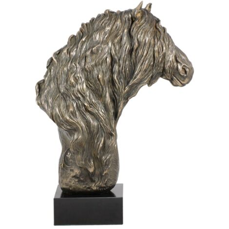 Friesenpferd II - eine große Statuette mit einem Pferd, eine Büste auf einem Steinsockel, eine prestigeträchtige Auszeichnung im Art-Dog-Markenwettbewerb