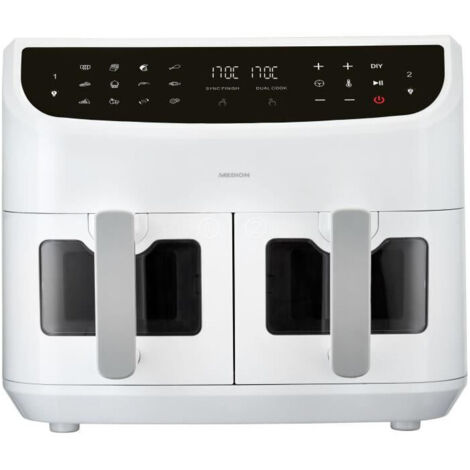 Friggitrice ad Aria Calda - MEDION - P20 XXL Twin - 2600 W - 2 cestelli - 9 programmi - Bianco