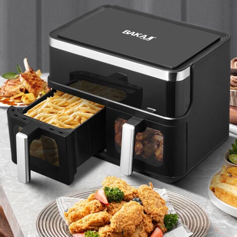 BAKAJI Friggitrice ad Aria con Doppio Cestello XXL 12 L Airfryer Senza Olio Display LED