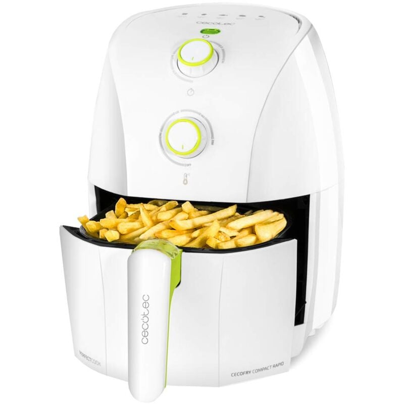 Friggitrice ad Aria da 1,5 Litri Cecofry Compact Rapid White. 900 w, senza Olio, Capacità per 400gr di Patate, Temperatura 200ºC, Tempo Aggiustabile