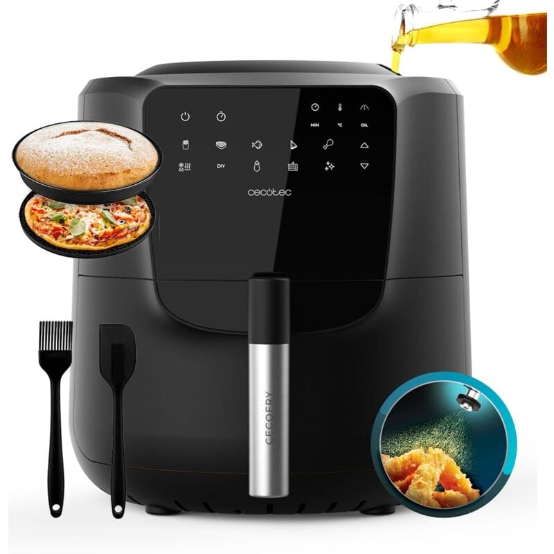 Cecotec - Friggitrice ad aria senza olio da 5,5 l Cecofry Rain Pack. Air Fryer con Accessori. 1550 w, spray ad olio incorporato, spray automatico e