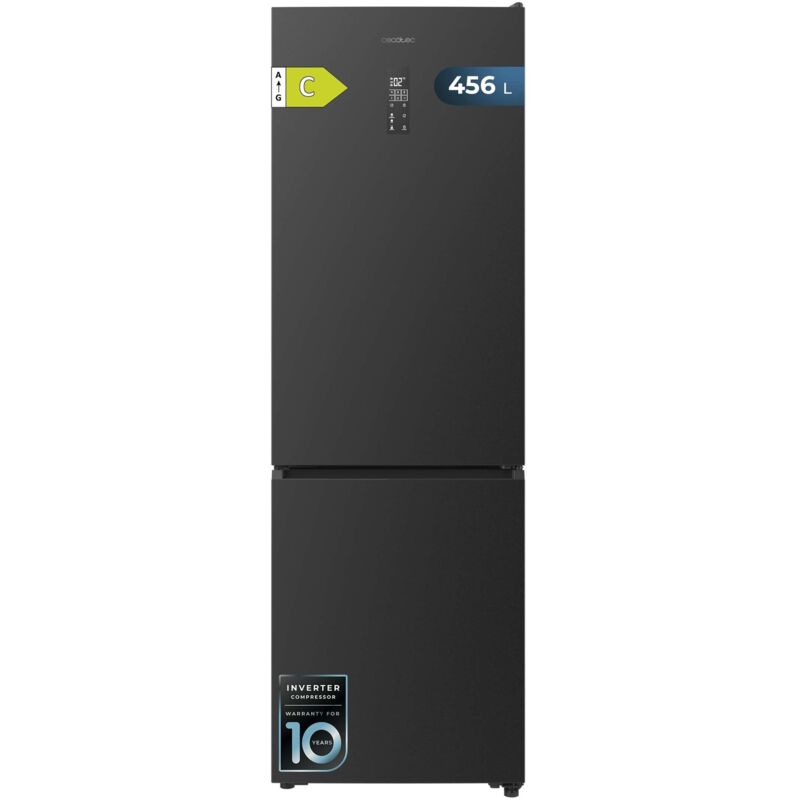 Frigorifero combinato in vetro nero, altezza 200 cm e larghezza 59,5 cm, capacità 356L, Total No Frost, classe energetica E.