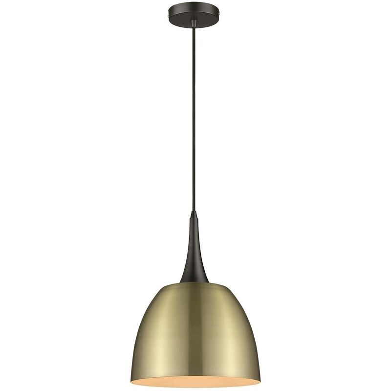 1 Light Dome Ceiling Pendant Antique Brass, Black, E27 - Spring Lighting