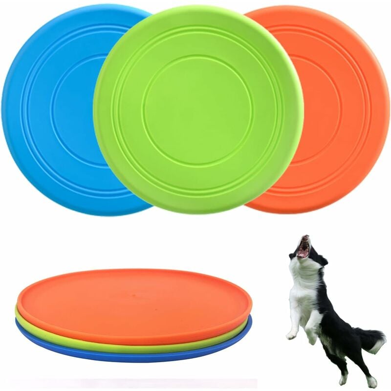 Frisbee léger interactif en caoutchouc souple pour chien, 3 pièces, jouets pour petits et grands chiens – Flotte dans l'eau, sans danger pour les