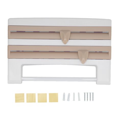 Frischhaltefolienhalter mit Papierschneider und Papierhandtuchhalter, praktische Küchenaufbewahrung – Beige