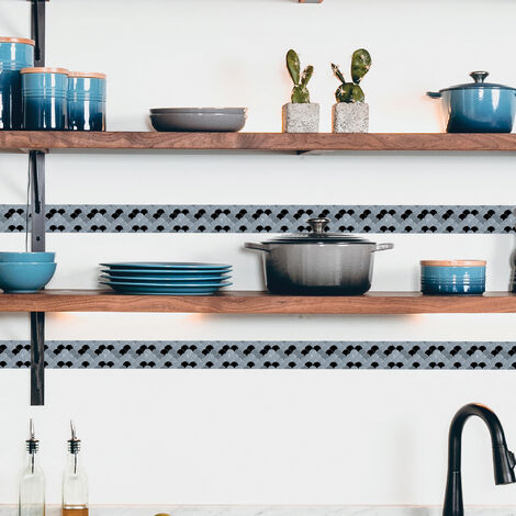 Frise adhésive autocollante Arboréa Zellige - Motif éventail gris bleuté - 5 cm X 300 cm - Décoration murale intérieure - Gris / argent