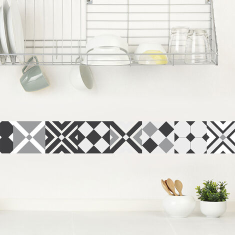 Frise adhésive décorative autocollante, faenza, imitation du carrelage carreaux de ciment ancien , style graphique, 15 cm X 300 cm - Noir