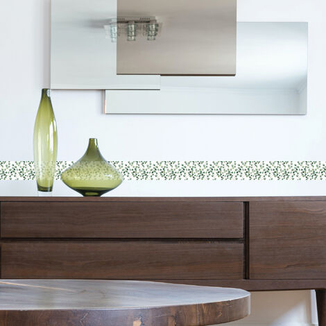 Frise adhésive décorative autocollante, frise adhésive petites feuilles vertes façon aquarel, 10 cm X 300 cm - Vert