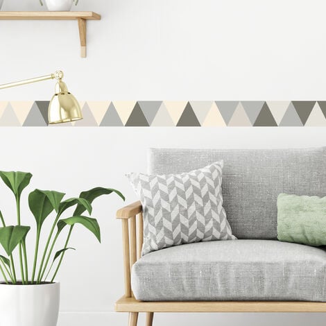 Frise adhésive grise abstraite 10x300 cm - Déco murale triangle symétrique grise, 10x300 cm
