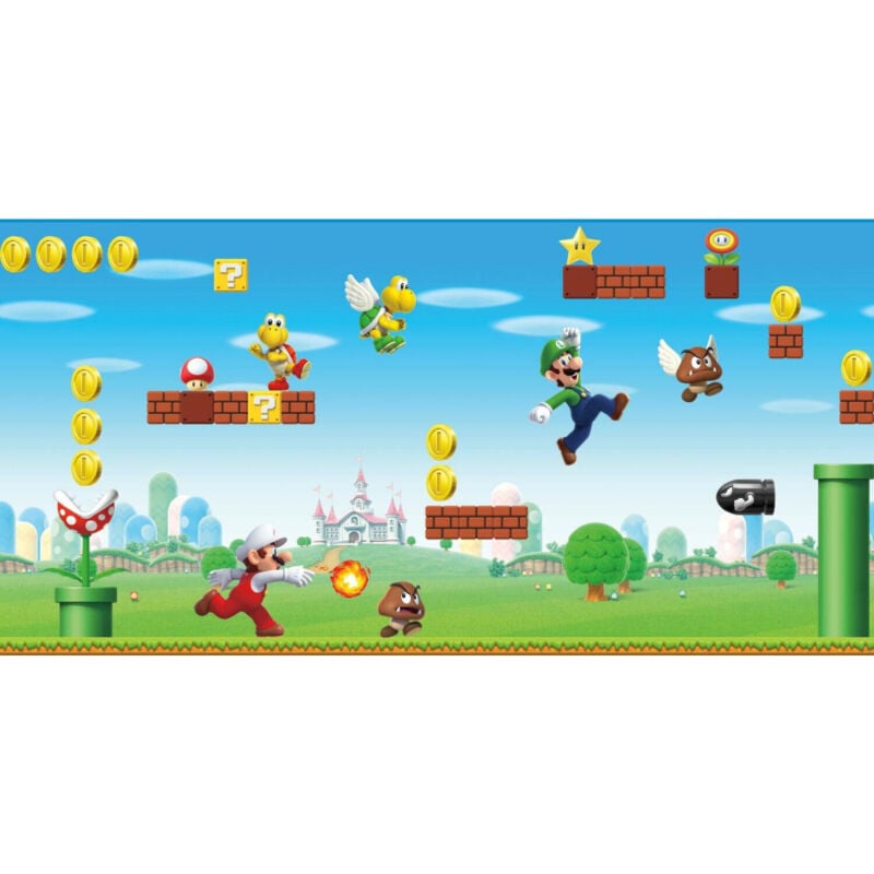 Roommates - Frise adhésive Mario Bros. scène de jeu Nin - 457,2 cm x 45.7 cm