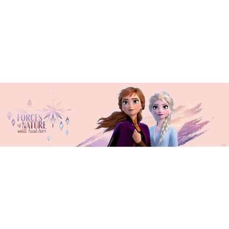 Frise auto-adhésive Disney - La Reine des Neiges 2 - modèle Anna et Elsa fond rose - 5 M x 14 CM - Multicolor