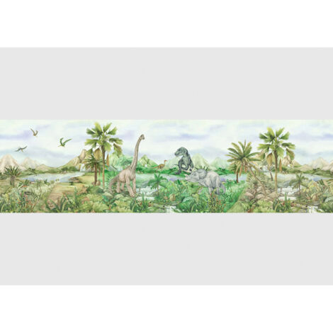 Frise auto-collante dinosaures en couleur - 1 rouleau de 0,97 x 5 m
